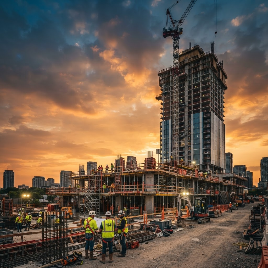 Construction site at golden hour